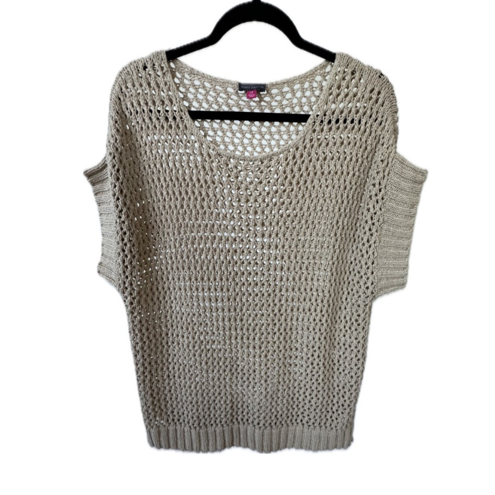 VINCE CAMUTO Open Knit Short Sleeve Top Loose fit Summer top Tan/Beige SIZE-1X
